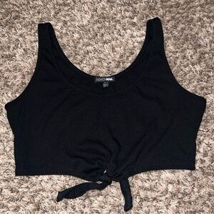 Black Cropped Self Tie Tank Top